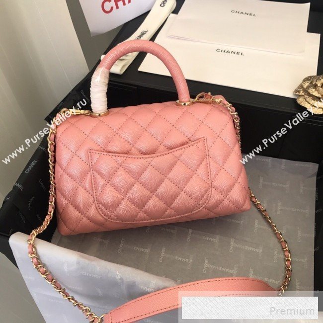 Chanel Iridescent Grained Quilted Calfskin Small Coco Handle Flap Top Handle Bag Pink 2019 (FM-9060683)