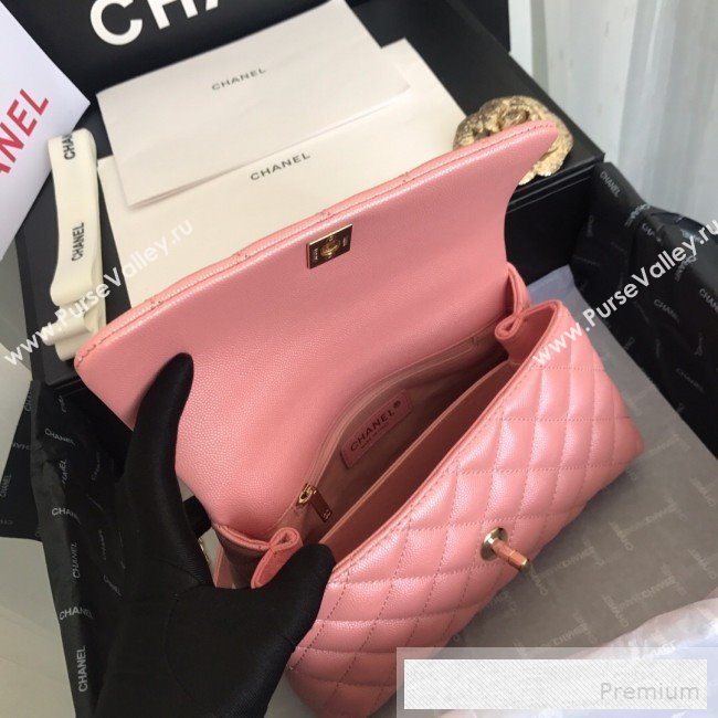 Chanel Iridescent Grained Quilted Calfskin Small Coco Handle Flap Top Handle Bag Pink 2019 (FM-9060683)