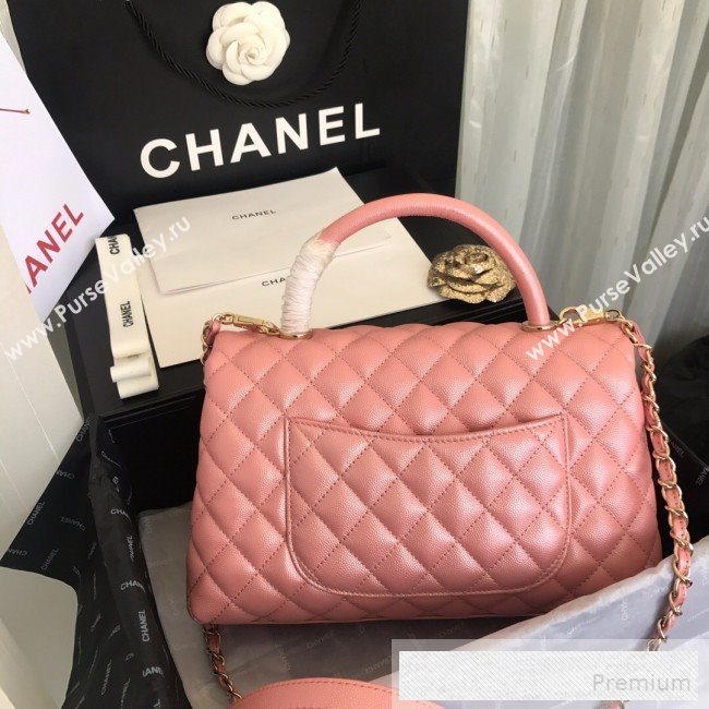 Chanel Iridescent Grained Quilted Calfskin Medium Coco Handle Flap Top Handle Bag Pink 2019 (FM-9060684)