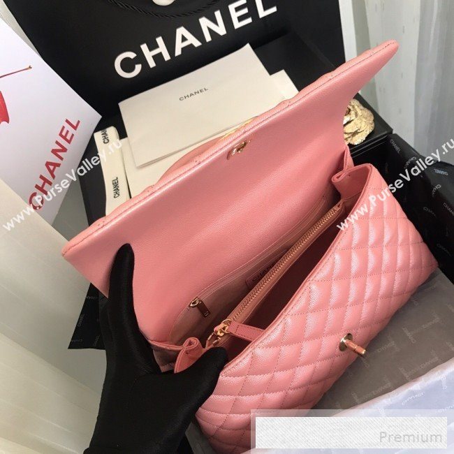 Chanel Iridescent Grained Quilted Calfskin Medium Coco Handle Flap Top Handle Bag Pink 2019 (FM-9060684)