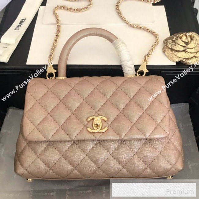 Chanel Iridescent Grained Quilted Calfskin Small Coco Handle Flap Top Handle Bag Apricot 2019 (FM-9060685)