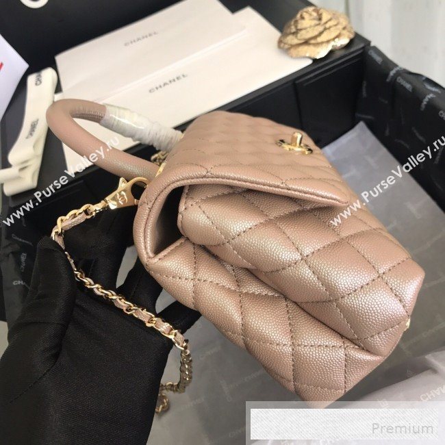 Chanel Iridescent Grained Quilted Calfskin Small Coco Handle Flap Top Handle Bag Apricot 2019 (FM-9060685)