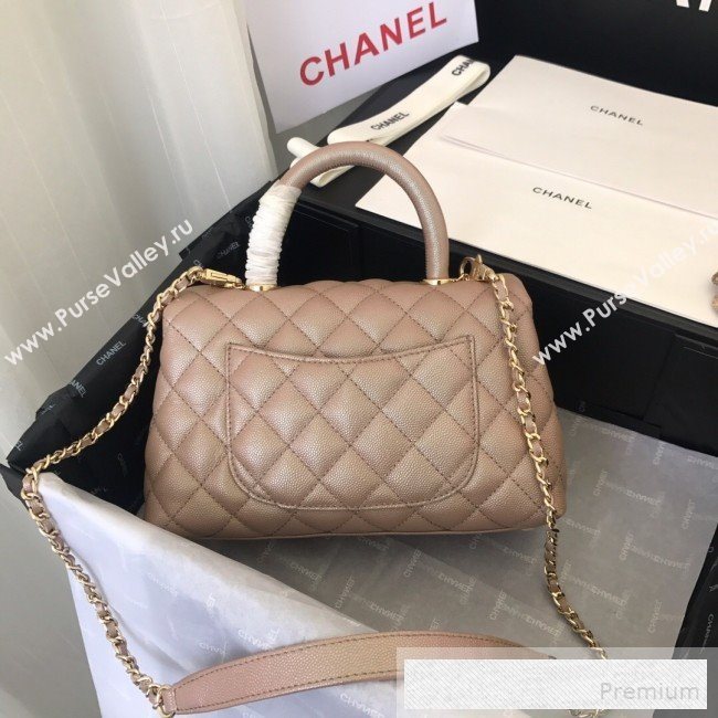 Chanel Iridescent Grained Quilted Calfskin Small Coco Handle Flap Top Handle Bag Apricot 2019 (FM-9060685)