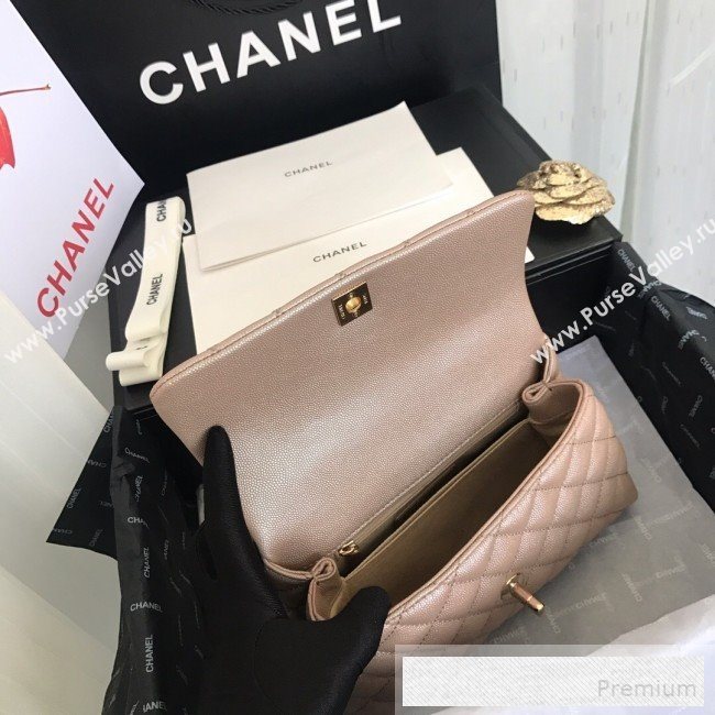 Chanel Iridescent Grained Quilted Calfskin Small Coco Handle Flap Top Handle Bag Apricot 2019 (FM-9060685)