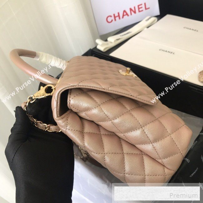 Chanel Iridescent Grained Quilted Calfskin Medium Coco Handle Flap Top Handle Bag Apricot 2019 (FM-9060686)