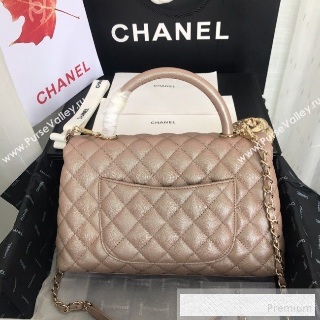 Chanel Iridescent Grained Quilted Calfskin Medium Coco Handle Flap Top Handle Bag Apricot 2019 (FM-9060686)
