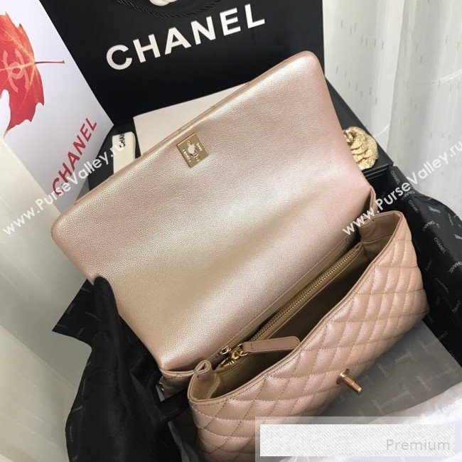 Chanel Iridescent Grained Quilted Calfskin Medium Coco Handle Flap Top Handle Bag Apricot 2019 (FM-9060686)