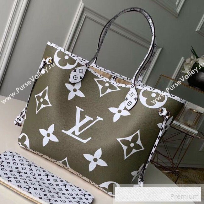 Louis Vuitton Neverfull MM Tote Bag M44568 Khaki Green/Beige 2019 (KIKI-9060587)