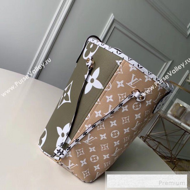 Louis Vuitton Neverfull MM Tote Bag M44568 Khaki Green/Beige 2019 (KIKI-9060587)