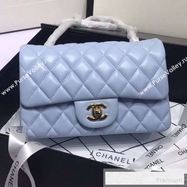 Chanel Quilted Lambskin Mini Classic Flap Bag A01116 Light Blue/Gold  (KAIS-9060362)