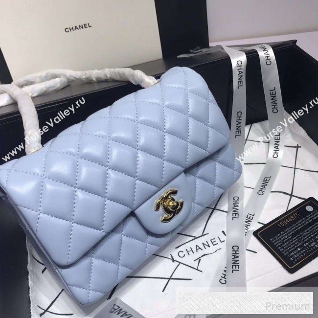 Chanel Quilted Lambskin Mini Classic Flap Bag A01116 Light Blue/Gold  (KAIS-9060362)