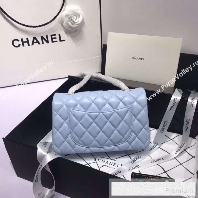 Chanel Quilted Lambskin Mini Classic Flap Bag A01116 Light Blue/Gold  (KAIS-9060362)