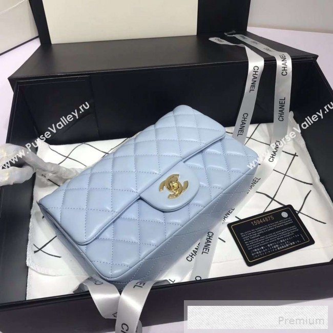 Chanel Quilted Lambskin Mini Classic Flap Bag A01116 Light Blue/Gold  (KAIS-9060362)