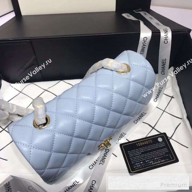 Chanel Quilted Lambskin Mini Classic Flap Bag A01116 Light Blue/Gold  (KAIS-9060362)