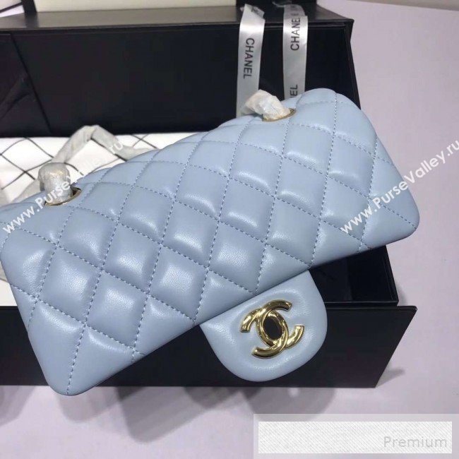 Chanel Quilted Lambskin Mini Classic Flap Bag A01116 Light Blue/Gold  (KAIS-9060362)