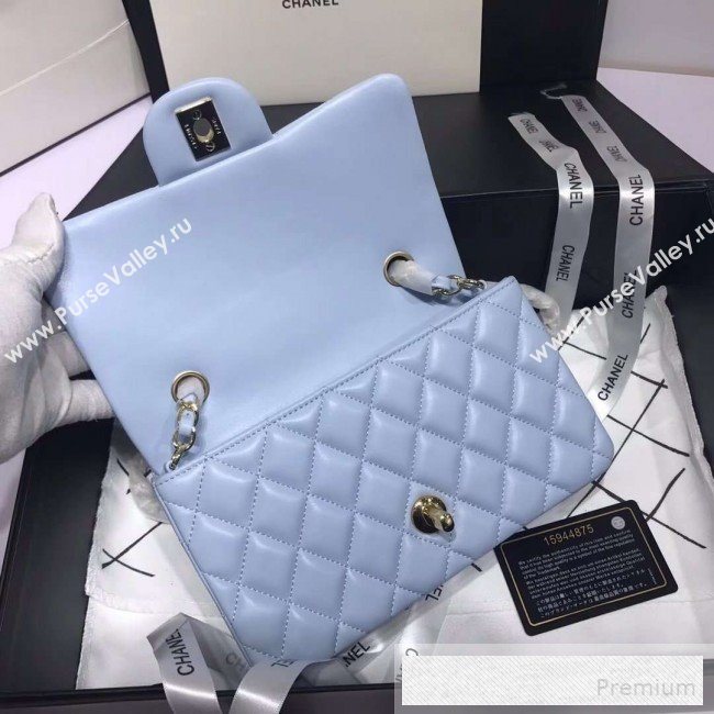 Chanel Quilted Lambskin Mini Classic Flap Bag A01116 Light Blue/Gold  (KAIS-9060362)