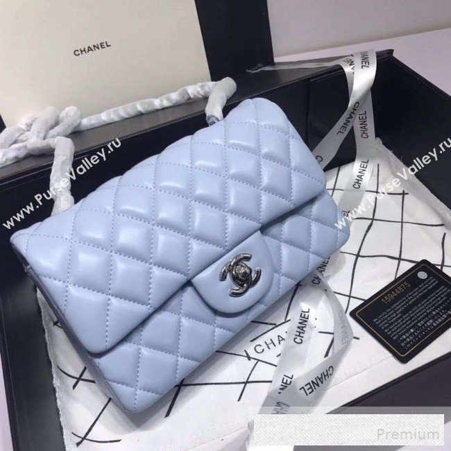 Chanel Quilted Lambskin Mini Classic Flap Bag A01116 Light Blue/Silver (KAIS-9060363)