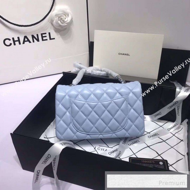Chanel Quilted Lambskin Mini Classic Flap Bag A01116 Light Blue/Silver (KAIS-9060363)