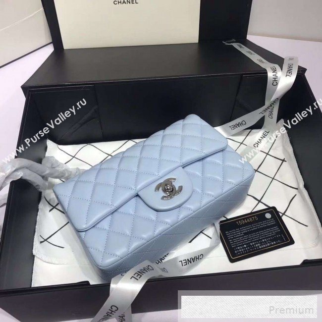 Chanel Quilted Lambskin Mini Classic Flap Bag A01116 Light Blue/Silver (KAIS-9060363)