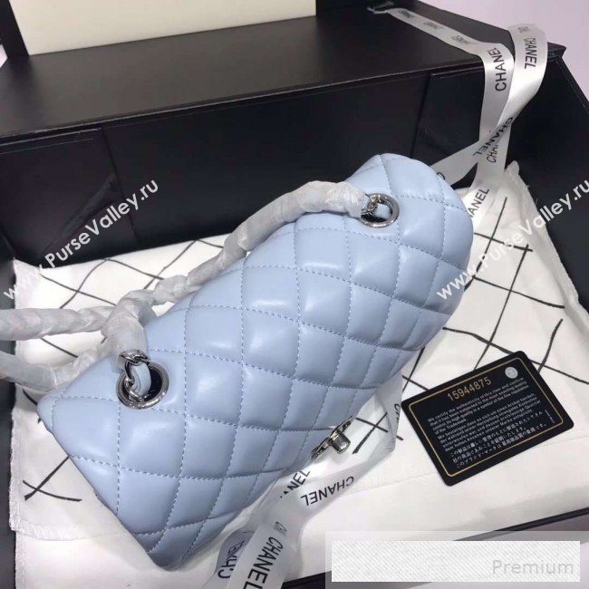 Chanel Quilted Lambskin Mini Classic Flap Bag A01116 Light Blue/Silver (KAIS-9060363)