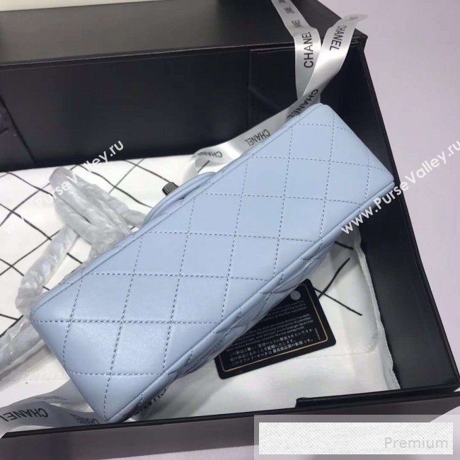 Chanel Quilted Lambskin Mini Classic Flap Bag A01116 Light Blue/Silver (KAIS-9060363)