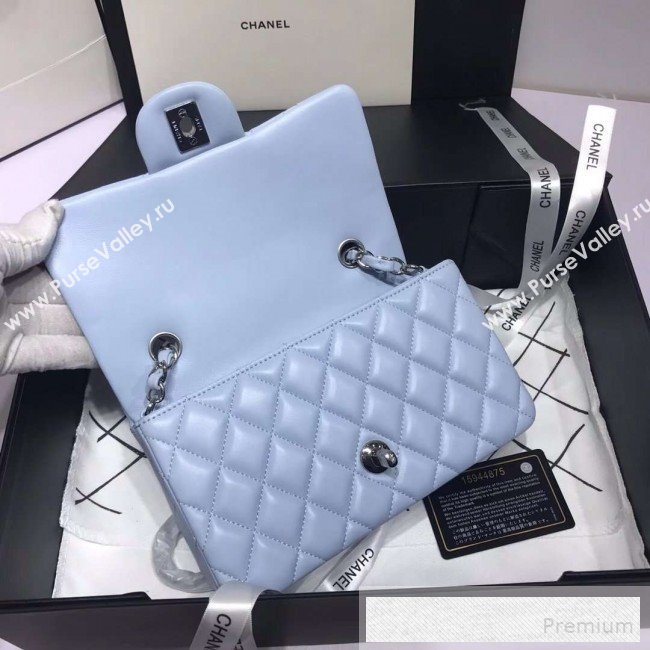Chanel Quilted Lambskin Mini Classic Flap Bag A01116 Light Blue/Silver (KAIS-9060363)