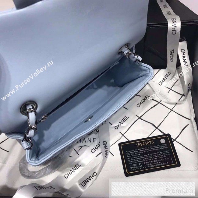 Chanel Quilted Lambskin Mini Classic Flap Bag A01116 Light Blue/Silver (KAIS-9060363)