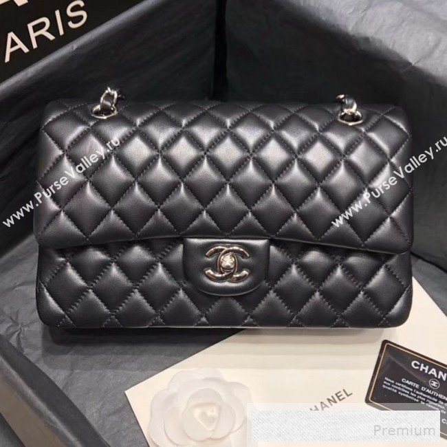 Chanel Quilted Lambskin Medium Classic Flap Bag Black/Silver 2019 （Top Quality） (SHUNY-9060589)