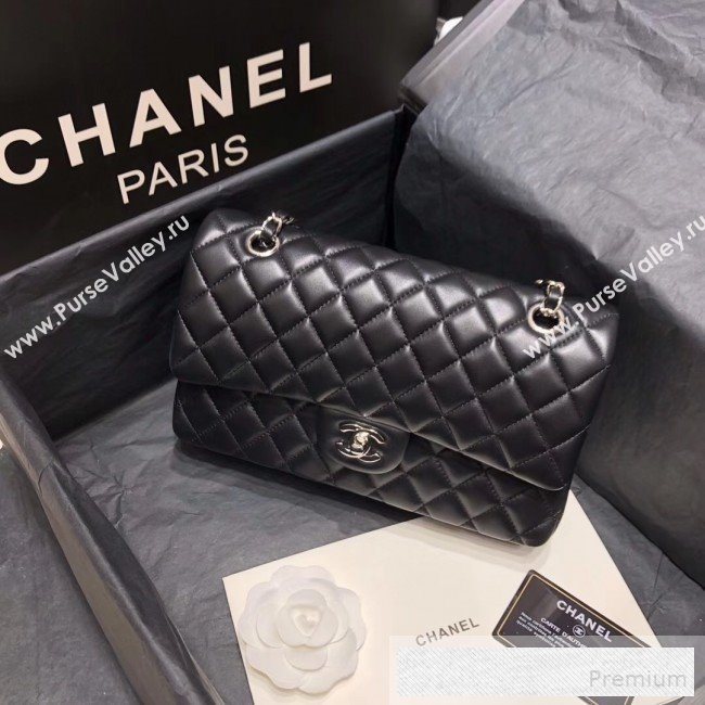 Chanel Quilted Lambskin Medium Classic Flap Bag Black/Silver 2019 （Top Quality） (SHUNY-9060589)