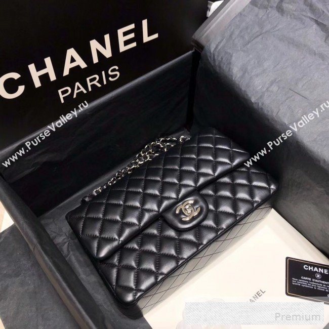 Chanel Quilted Lambskin Medium Classic Flap Bag Black/Silver 2019 （Top Quality） (SHUNY-9060589)