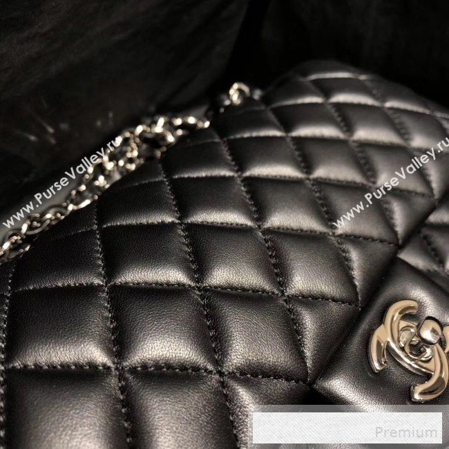 Chanel Quilted Lambskin Medium Classic Flap Bag Black/Silver 2019 （Top Quality） (SHUNY-9060589)