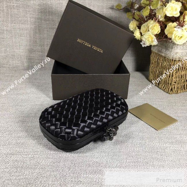 Bottega Veneta Small Silk Woven Knot Clutch with Snakeskin Trim Black (WANT-90605105)