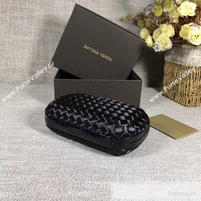Bottega Veneta Small Silk Woven Knot Clutch with Snakeskin Trim Black (WANT-90605105)