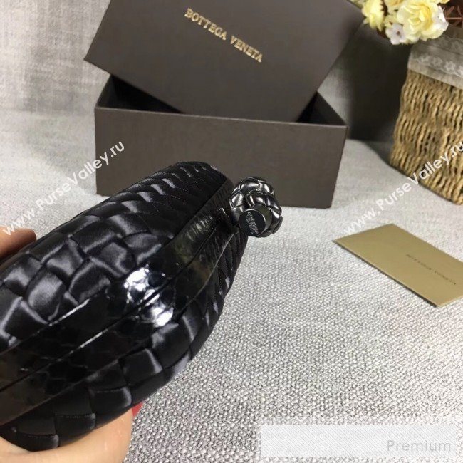 Bottega Veneta Small Silk Woven Knot Clutch with Snakeskin Trim Black (WANT-90605105)
