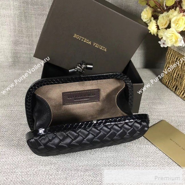 Bottega Veneta Small Silk Woven Knot Clutch with Snakeskin Trim Black (WANT-90605105)
