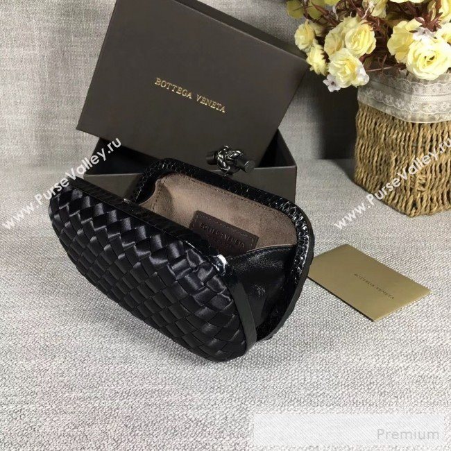 Bottega Veneta Small Silk Woven Knot Clutch with Snakeskin Trim Black (WANT-90605105)