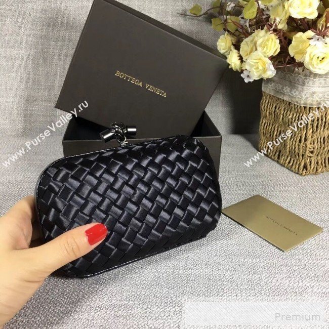 Bottega Veneta Small Silk Woven Knot Clutch with Snakeskin Trim Black (WANT-90605105)