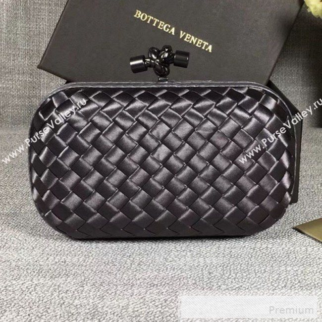 Bottega Veneta Small Silk Woven Knot Clutch with Snakeskin Trim Dark Grey (WANT-90605108)