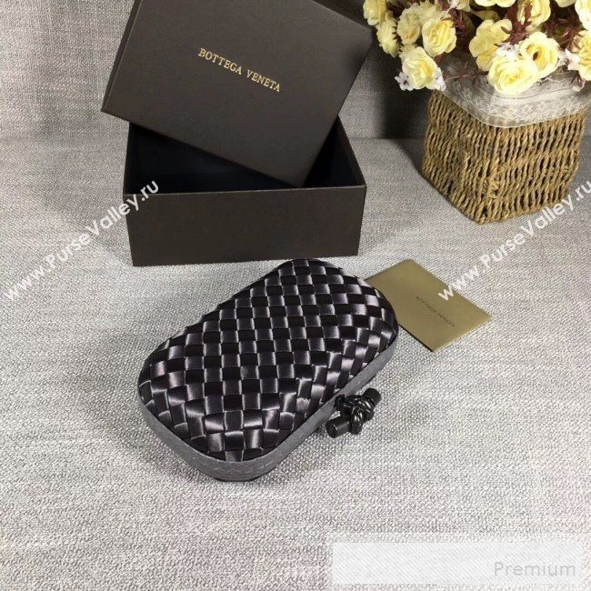 Bottega Veneta Small Silk Woven Knot Clutch with Snakeskin Trim Dark Grey (WANT-90605108)