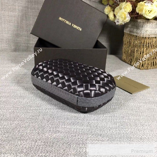 Bottega Veneta Small Silk Woven Knot Clutch with Snakeskin Trim Dark Grey (WANT-90605108)