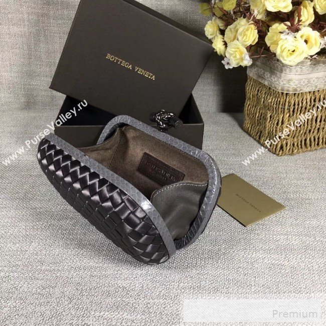 Bottega Veneta Small Silk Woven Knot Clutch with Snakeskin Trim Dark Grey (WANT-90605108)