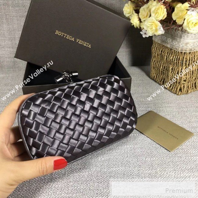 Bottega Veneta Small Silk Woven Knot Clutch with Snakeskin Trim Dark Grey (WANT-90605108)