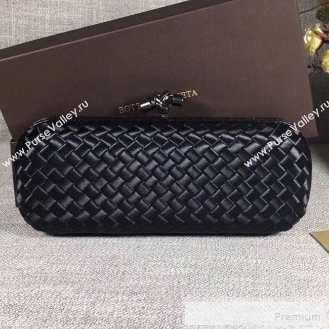 Bottega Veneta Large Silk Woven Knot Clutch with Snakeskin Trim Black (WANT-90605116)