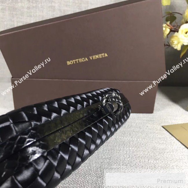 Bottega Veneta Large Silk Woven Knot Clutch with Snakeskin Trim Black (WANT-90605116)