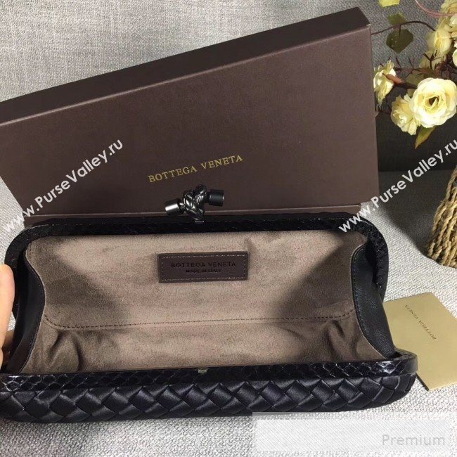 Bottega Veneta Large Silk Woven Knot Clutch with Snakeskin Trim Black (WANT-90605116)