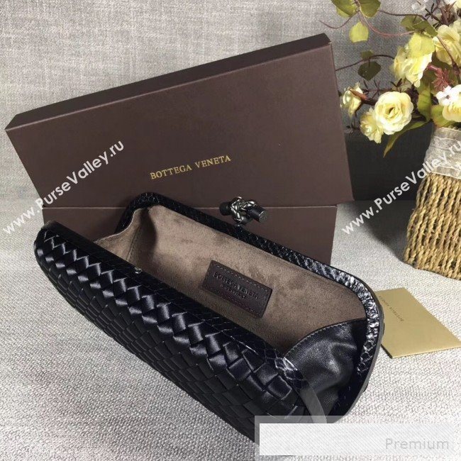 Bottega Veneta Large Silk Woven Knot Clutch with Snakeskin Trim Black (WANT-90605116)