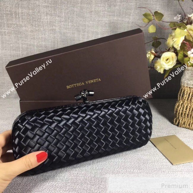 Bottega Veneta Large Silk Woven Knot Clutch with Snakeskin Trim Black (WANT-90605116)