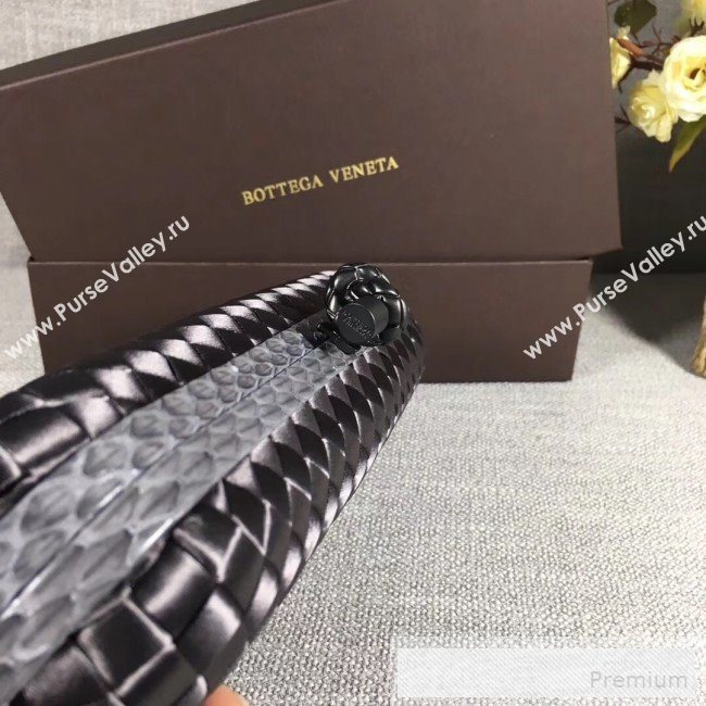 Bottega Veneta Large Silk Woven Knot Clutch with Snakeskin Trim Grey (WANT-90605117)