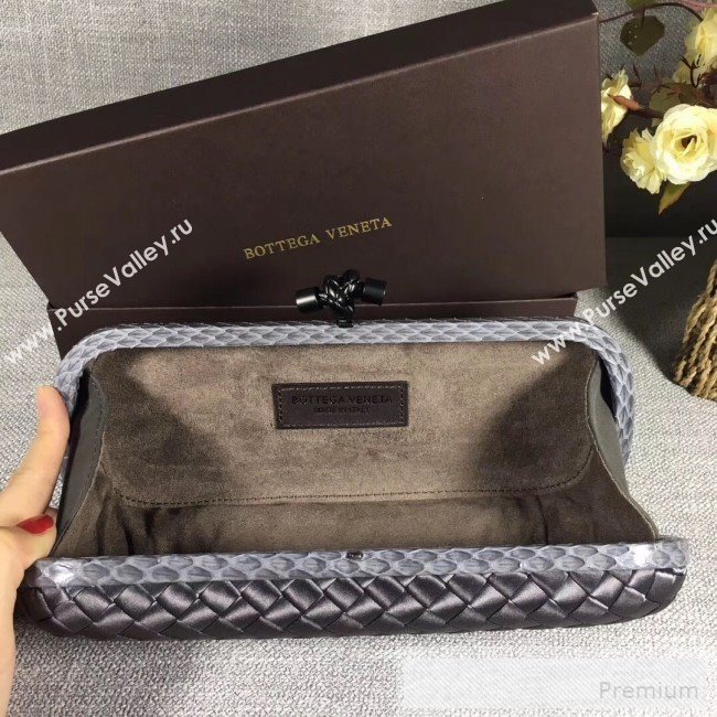 Bottega Veneta Large Silk Woven Knot Clutch with Snakeskin Trim Grey (WANT-90605117)