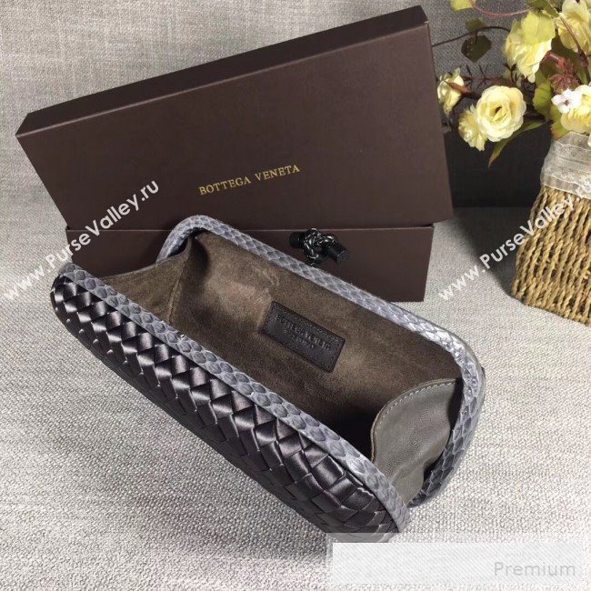 Bottega Veneta Large Silk Woven Knot Clutch with Snakeskin Trim Grey (WANT-90605117)